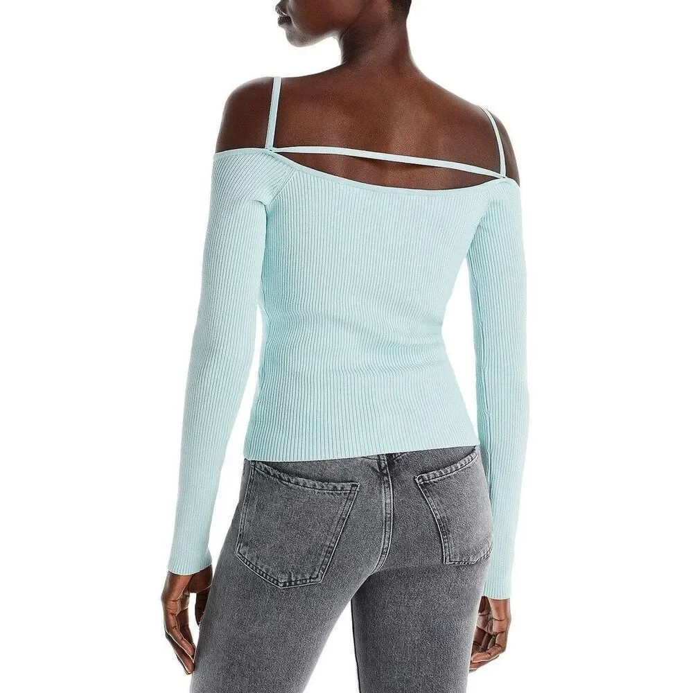 7 For All Mankind Women's Ribbed Cold Shoulder Top small - Picture 2 of 6